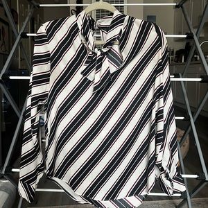 Ann Taylor tie neck striped blouse